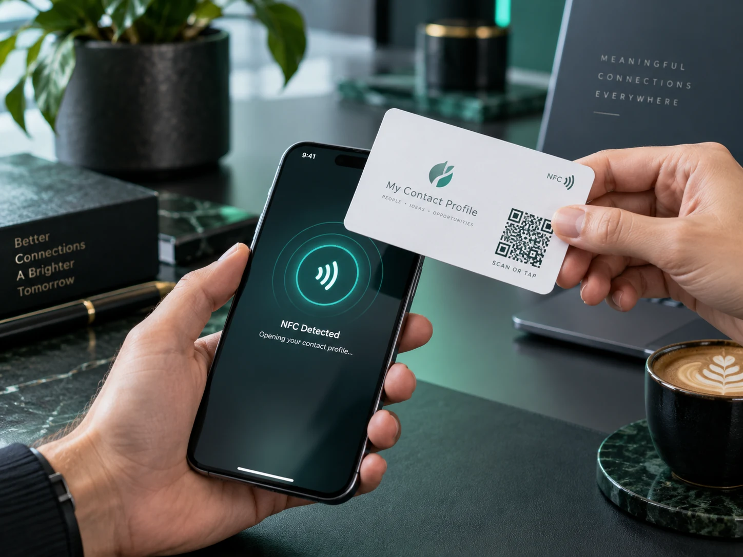 Phone detecting an NFC business card tap