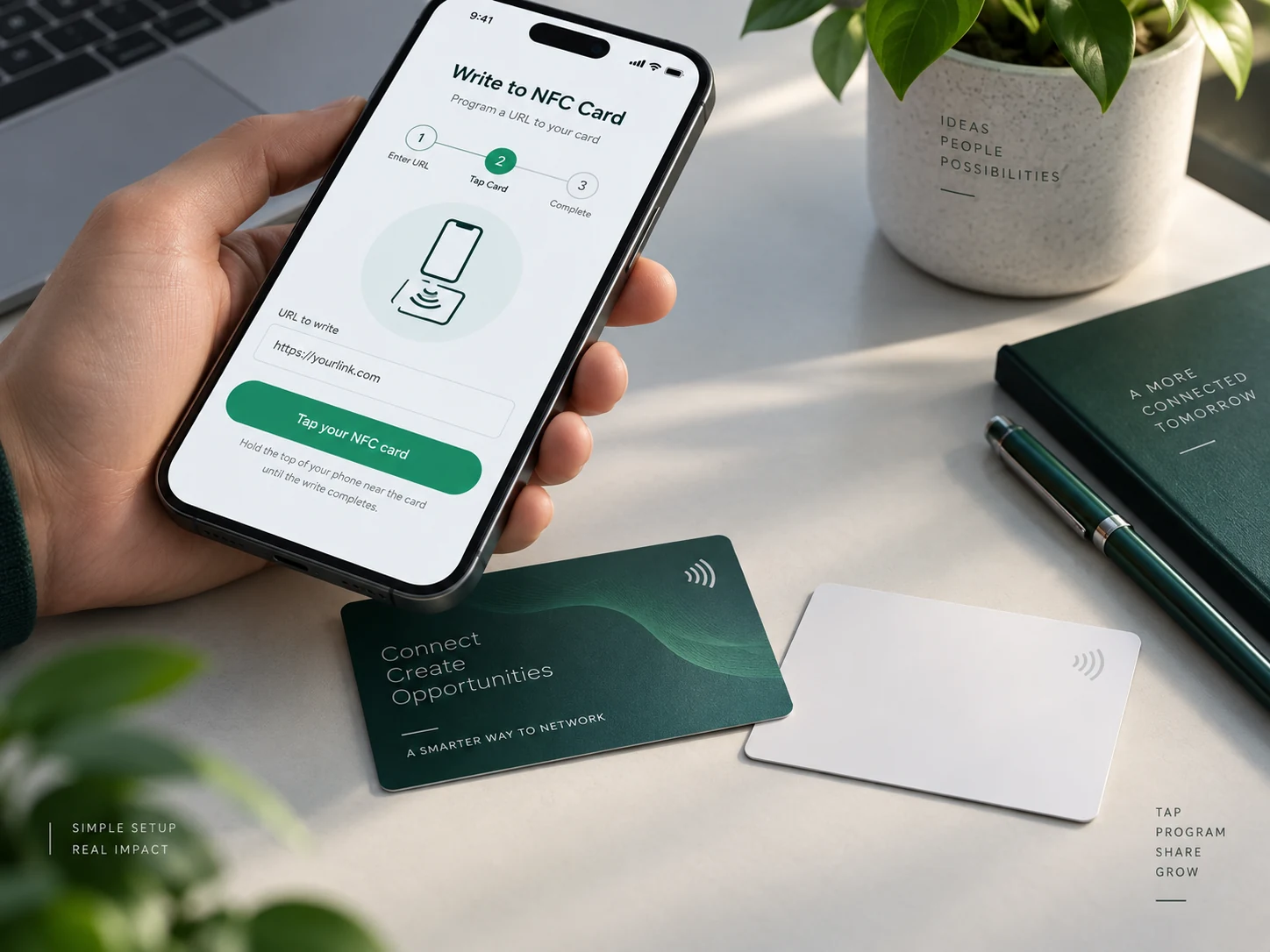Phone writing a URL to an NFC business card